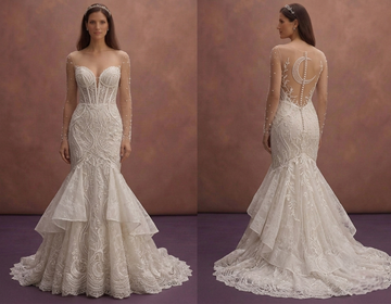 Moonlight Ivory Mermaid Wedding Dress with Illusion Sleeves