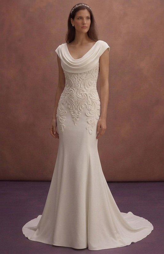 Moonlight Ivory Mermaid Wedding Dress with Open Lace Back