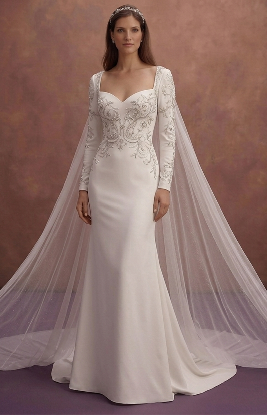 Moonlight Ivory Wedding Dress with Detachable Cape Train