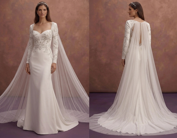 Moonlight Ivory Wedding Dress with Detachable Cape Train