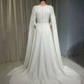 Elegant Muslim Wedding Dress Cape Long Sleeves A Line O Neck Bride Dress Lace Appliques Sweep Train robe de mariee