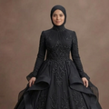 Muslim Prom Dress Black Chiffon High Neck Elegant Prom