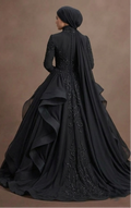 Muslim Prom Dress Black Chiffon High Neck Elegant Prom