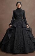 Muslim Prom Dress Black Chiffon High Neck Elegant Prom