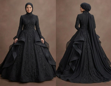 Muslim Prom Dress Black Chiffon High Neck Elegant Prom