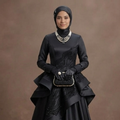 Muslim Prom Dress Black Satin Full Coverage Modest Prom
