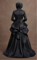 Muslim Prom Dress Black Satin Full Coverage Modest Prom