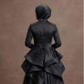 Muslim Prom Dress Black Satin Full Coverage Modest Prom
