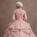 Muslim Prom Dress Blush Pink Tulle Long Sleeve Princess Prom
