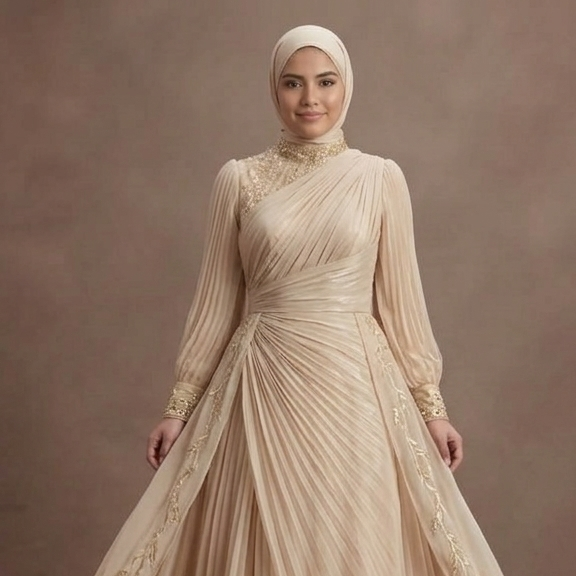 Muslim Prom Dress Champagne Chiffon Flowing Modest Prom