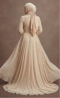 Muslim Prom Dress Champagne Chiffon Flowing Modest Prom