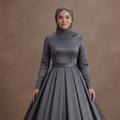 Muslim Prom Dress Charcoal Gray Satin Minimalist Modest Prom