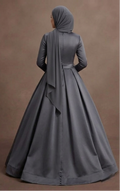 Muslim Prom Dress Charcoal Gray Satin Minimalist Modest Prom