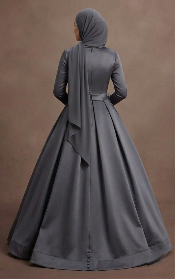 Muslim Prom Dress Charcoal Gray Satin Minimalist Modest Prom