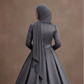 Muslim Prom Dress Charcoal Gray Satin Minimalist Modest Prom