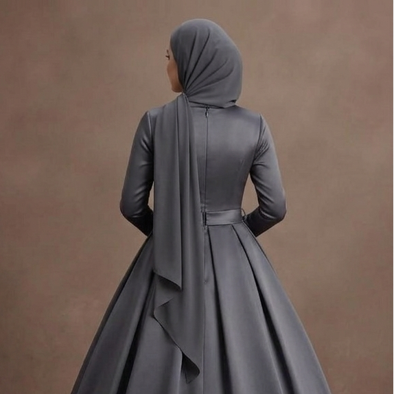 Muslim Prom Dress Charcoal Gray Satin Minimalist Modest Prom