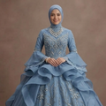 Muslim Prom Dress Dusty Blue Organza High Neck Formal Prom