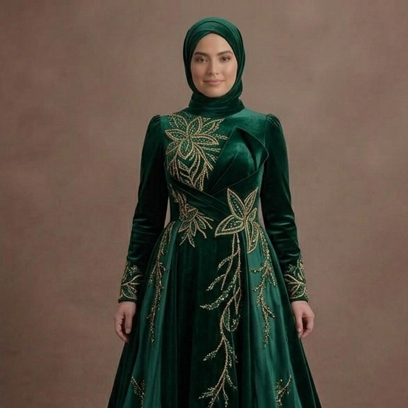 Muslim Prom Dress Forest Green Velvet A-Line Modest Prom