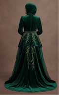 Muslim Prom Dress Forest Green Velvet A-Line Modest Prom