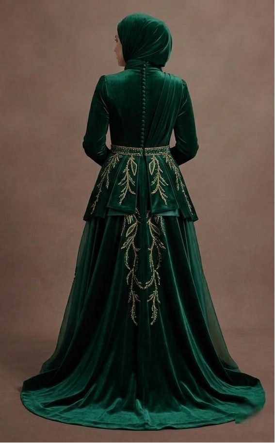 Muslim Prom Dress Forest Green Velvet A-Line Modest Prom