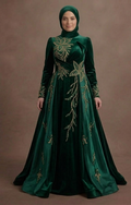 Muslim Prom Dress Forest Green Velvet A-Line Modest Prom