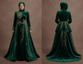 Muslim Prom Dress Forest Green Velvet A-Line Modest Prom
