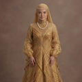 Muslim Prom Dress Gold Organza Long Sleeve Luxury Prom