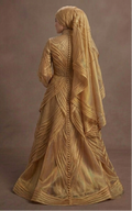 Muslim Prom Dress Gold Organza Long Sleeve Luxury Prom