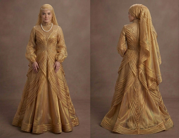 Muslim Prom Dress Gold Organza Long Sleeve Luxury Prom
