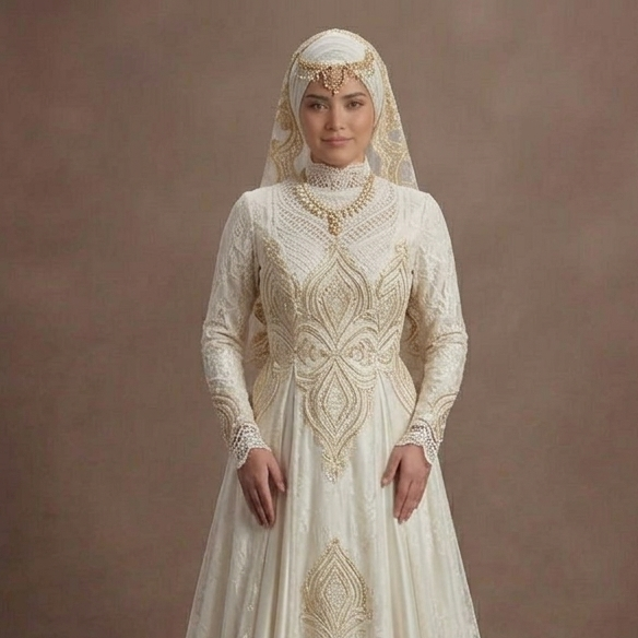Muslim Prom Dress Ivory Lace Modest High Neck Prom