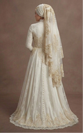 Muslim Prom Dress Ivory Lace Modest High Neck Prom