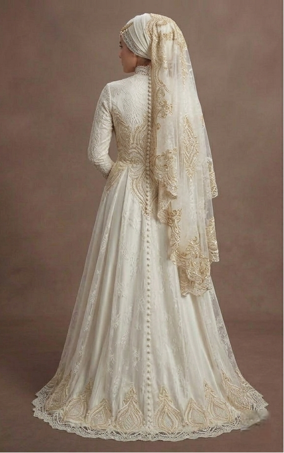 Muslim Prom Dress Ivory Lace Modest High Neck Prom