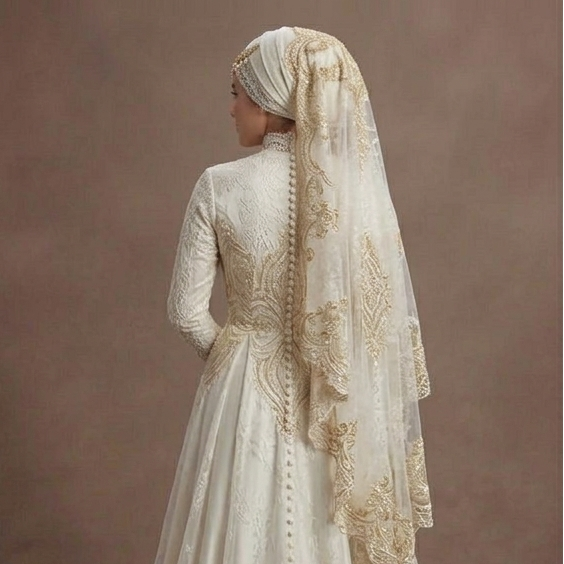 Muslim Prom Dress Ivory Lace Modest High Neck Prom