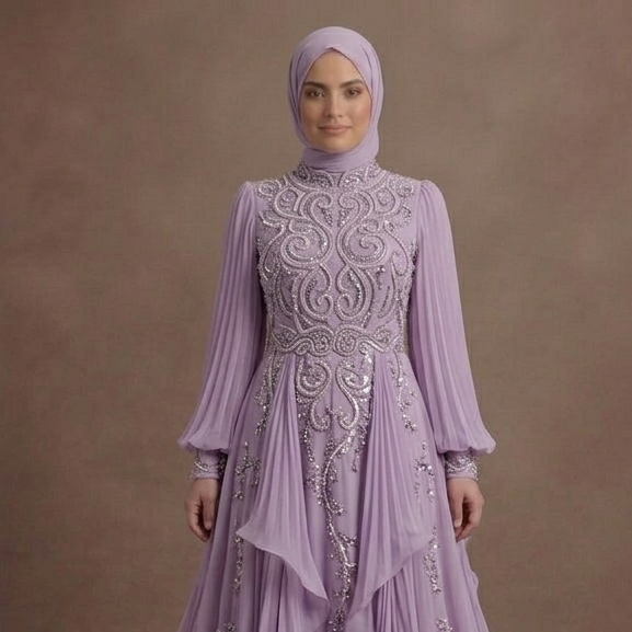 Muslim Prom Dress Lilac Chiffon Modest Flowing Prom