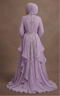 Muslim Prom Dress Lilac Chiffon Modest Flowing Prom