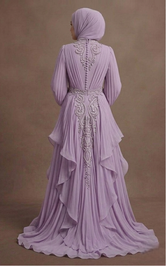 Muslim Prom Dress Lilac Chiffon Modest Flowing Prom