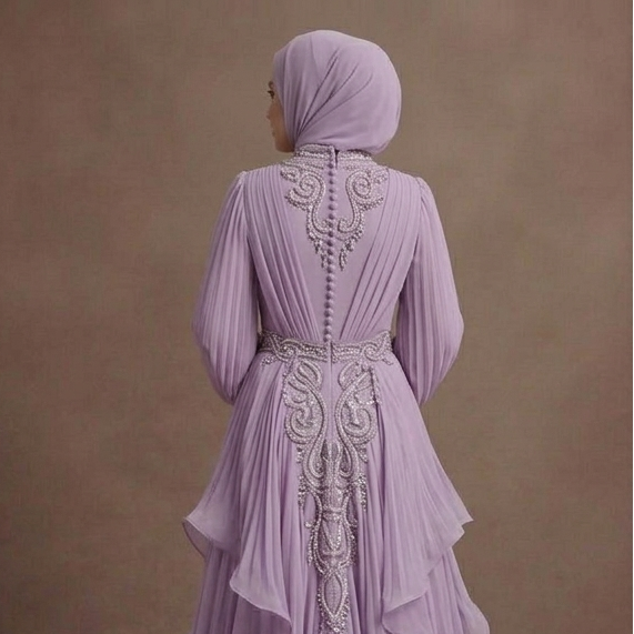 Muslim Prom Dress Lilac Chiffon Modest Flowing Prom