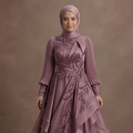 Muslim Prom Dress Mauve Satin Long Sleeve Elegant Night
