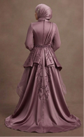 Muslim Prom Dress Mauve Satin Long Sleeve Elegant Night