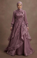 Muslim Prom Dress Mauve Satin Long Sleeve Elegant Night