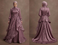 Muslim Prom Dress Mauve Satin Long Sleeve Elegant Night