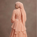 Muslim Prom Dress Peach Chiffon Long Sleeve Soft Prom