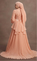 Muslim Prom Dress Peach Chiffon Long Sleeve Soft Prom