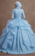Muslim Prom Dress Powder Blue Lace Long Sleeve Romantic Prom