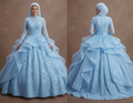 Muslim Prom Dress Powder Blue Lace Long Sleeve Romantic Prom