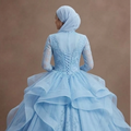 Muslim Prom Dress Powder Blue Lace Long Sleeve Romantic Prom