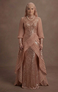 Muslim Prom Dress Rose Gold Sequin Long Sleeve Glam Prom