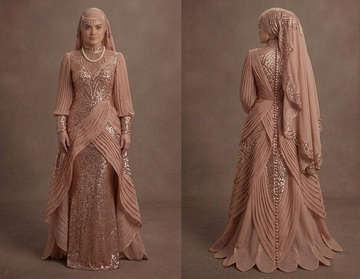 Muslim Prom Dress Rose Gold Sequin Long Sleeve Glam Prom