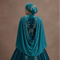 Muslim Prom Dress Teal Velvet High Neck Elegant Prom