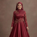 Muslim Prom Dress Wine Red Satin High Neck Formal Evening